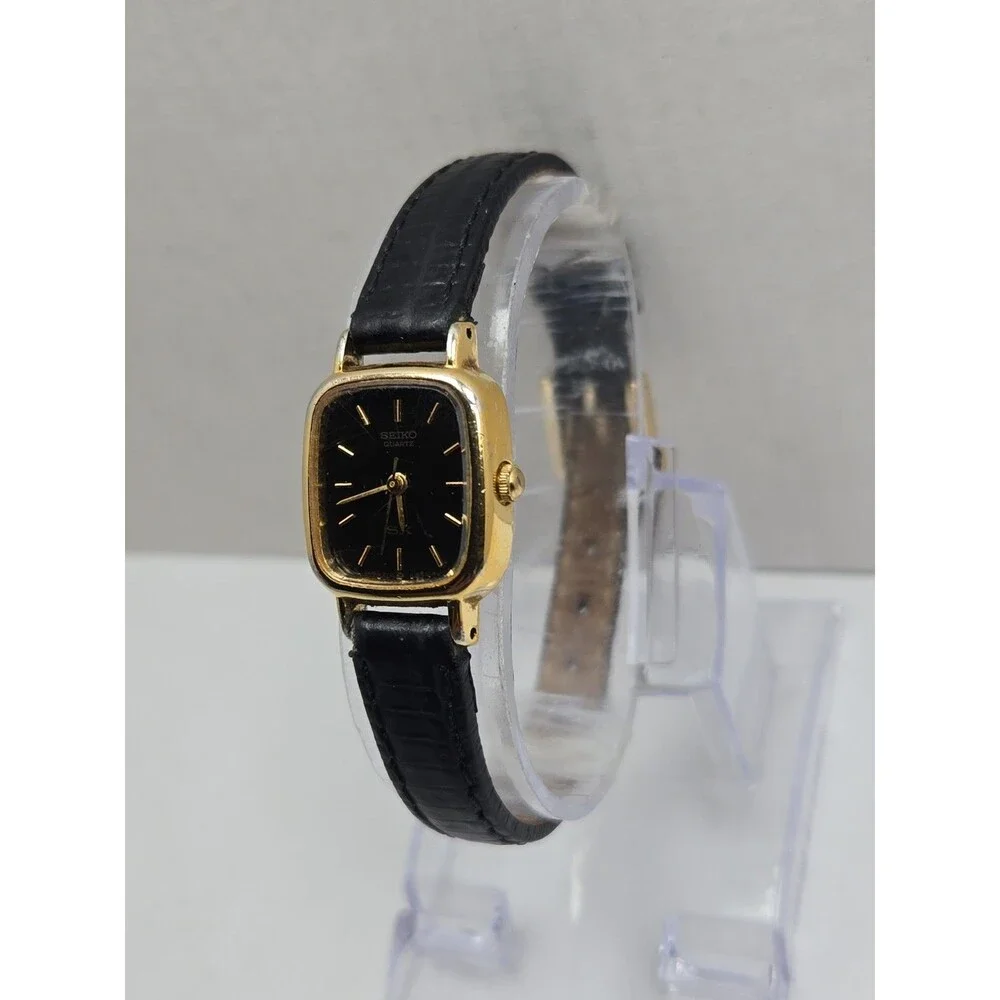 Vintage Seiko SX Tank Watch Womens Black Dial Gold Tone Japan Quartz New Battery